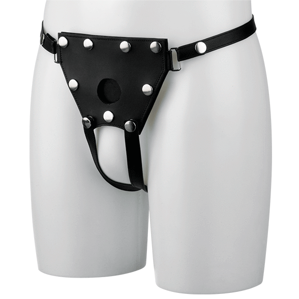 Unisex Crotchless Leather Strap-On Harness - One Size