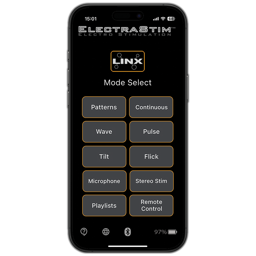 ElectraStim Linx Mobile App Main Menu