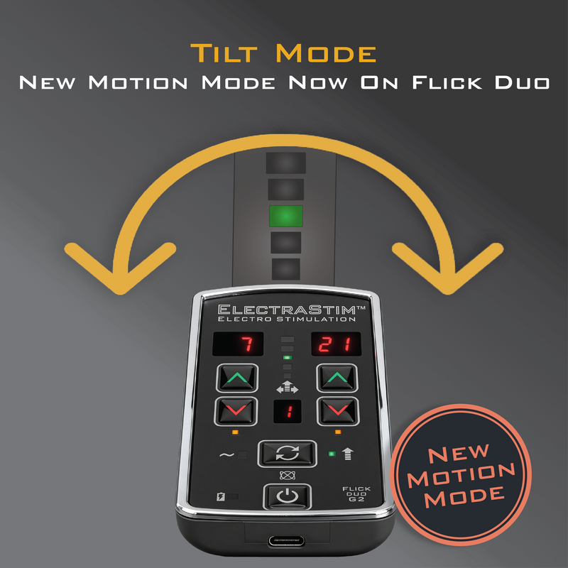 ElectraStim Flick Duo G2 controller demonstrating tilt motion mode functionality