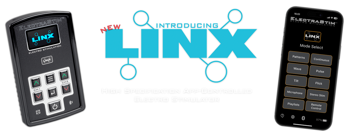 ElectraStim Linx app-controlled dual-channel electro stimulator with smartphone control interface