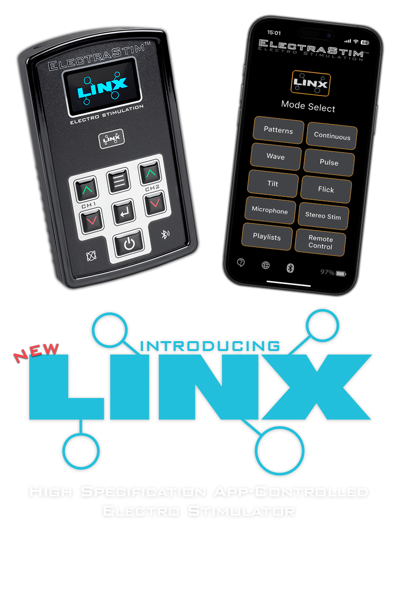 ElectraStim Linx app-controlled dual-channel electro stimulator with smartphone control interface